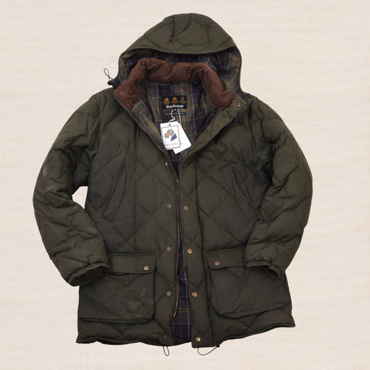 Barbour Waxed Baumwolle Daunen Pufferjacke (Explorer) Gr. M - Green