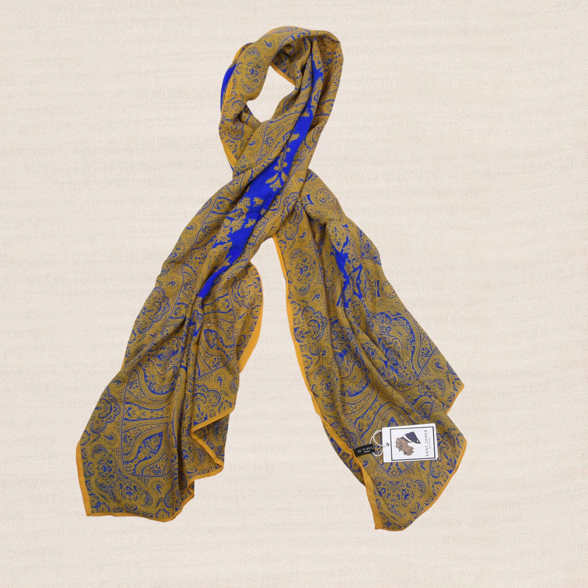 Etro Milano 100% Silk Scarf 171cm Made in Italy - Blue/Yellow Paisley