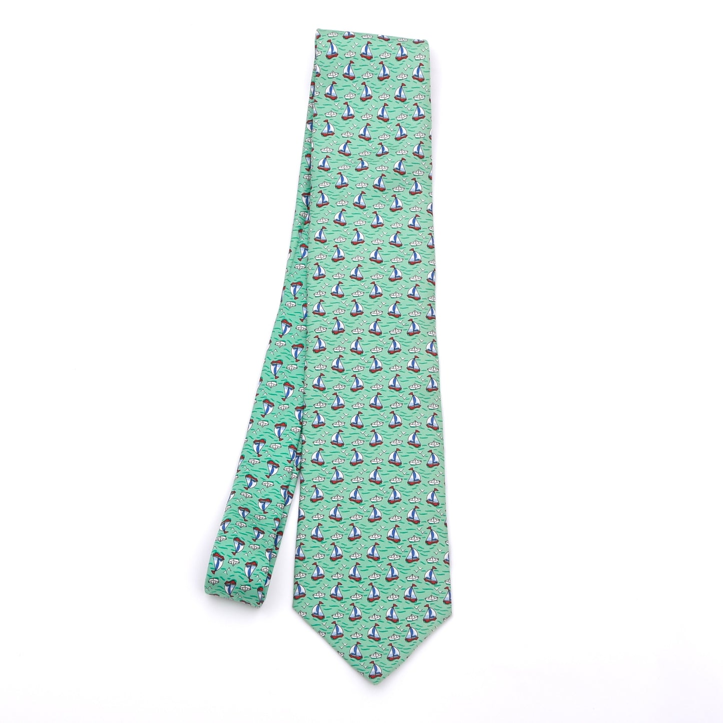 Brooks Brothers 346 Silk Tie Made in USA - Green Sailboats