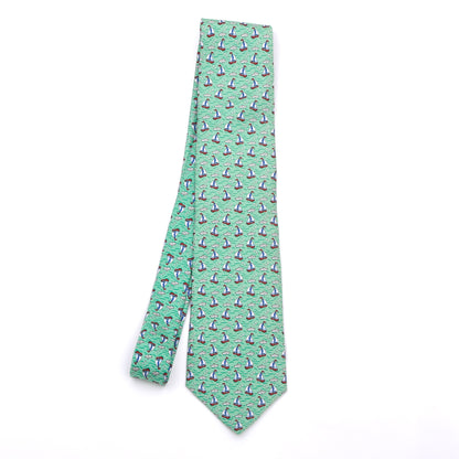 Brooks Brothers 346 Silk Tie Made in USA - Green Sailboats