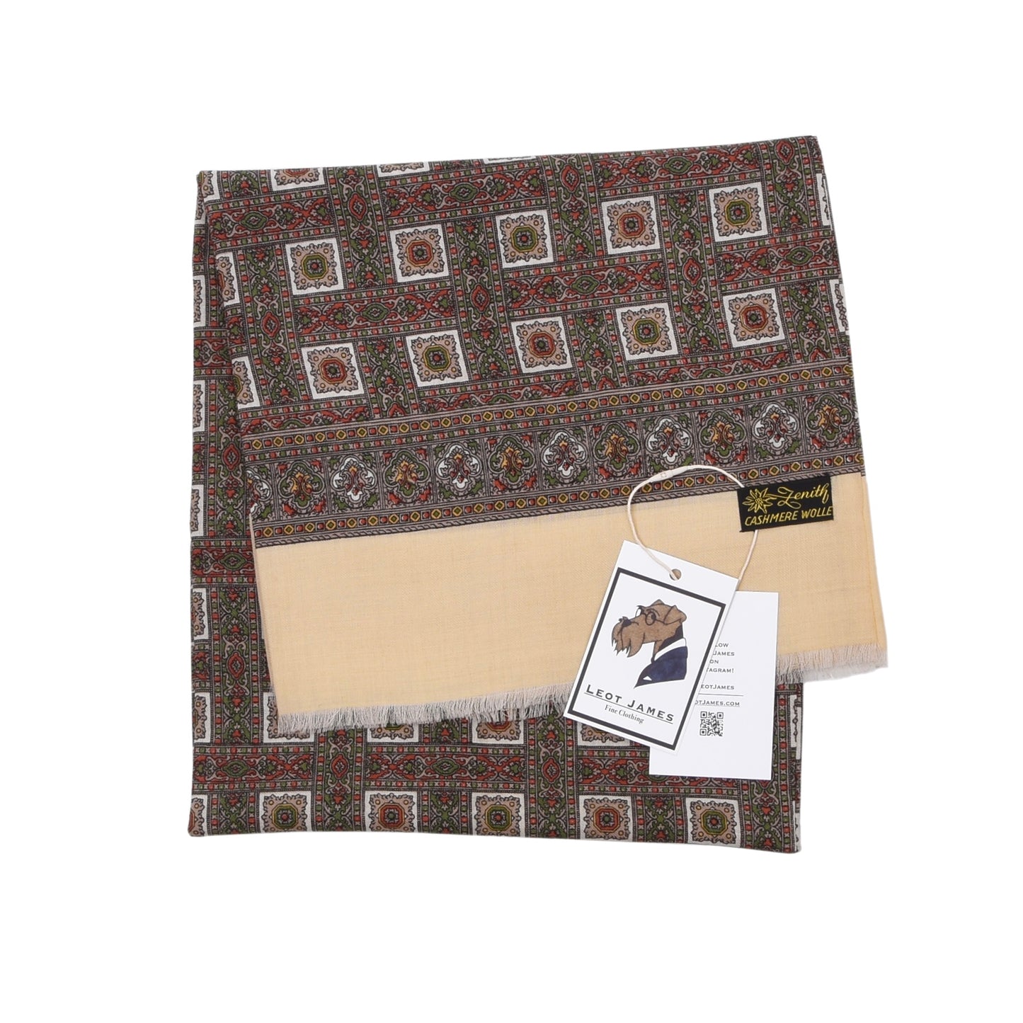 Zenith Classic Wool Challis Dress Scarf ca. 115cm - Red/Green