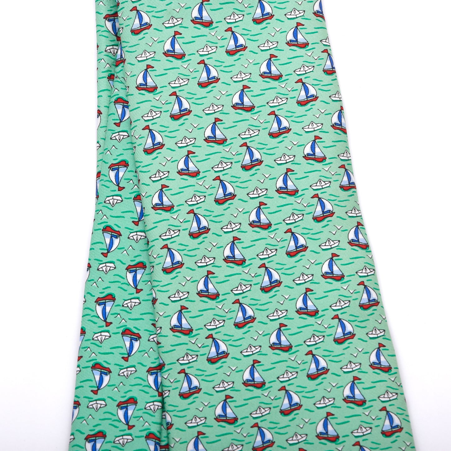 Brooks Brothers 346 Silk Tie Made in USA - Green Sailboats