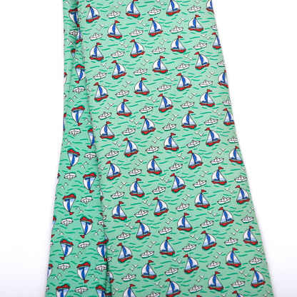 Brooks Brothers 346 Silk Tie Made in USA - Green Sailboats