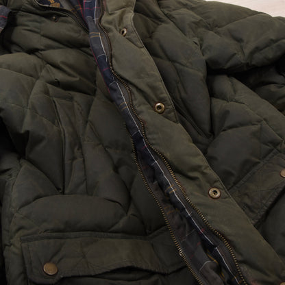 Barbour Waxed Baumwolle Daunen Pufferjacke (Explorer) Gr. M - Green