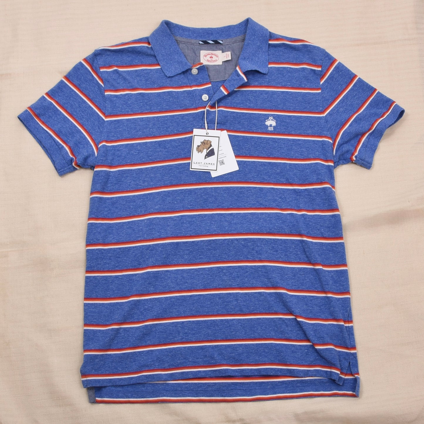 Brooks Brothers Red Fleece Cotton-Linen Polo Shirt Size L - Blue Striped