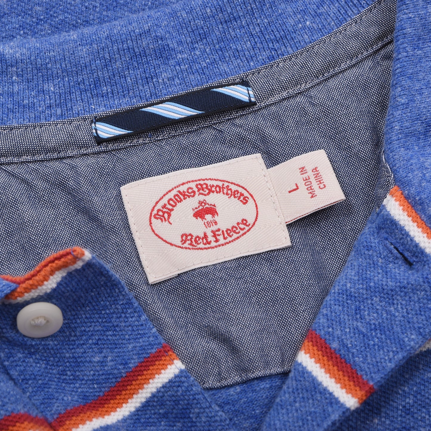 Brooks Brothers Red Fleece Cotton-Linen Polo Shirt Size L - Blue Striped