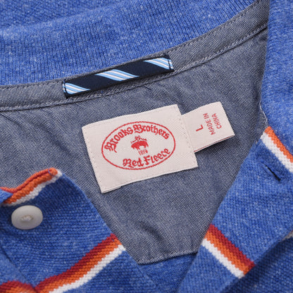 Brooks Brothers Red Fleece Cotton-Linen Polo Shirt Size L - Blue Striped