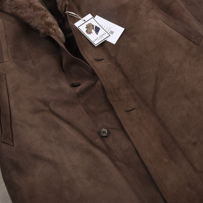 Vintage Full Length Shearling Coat with Fur Collar  - Brown