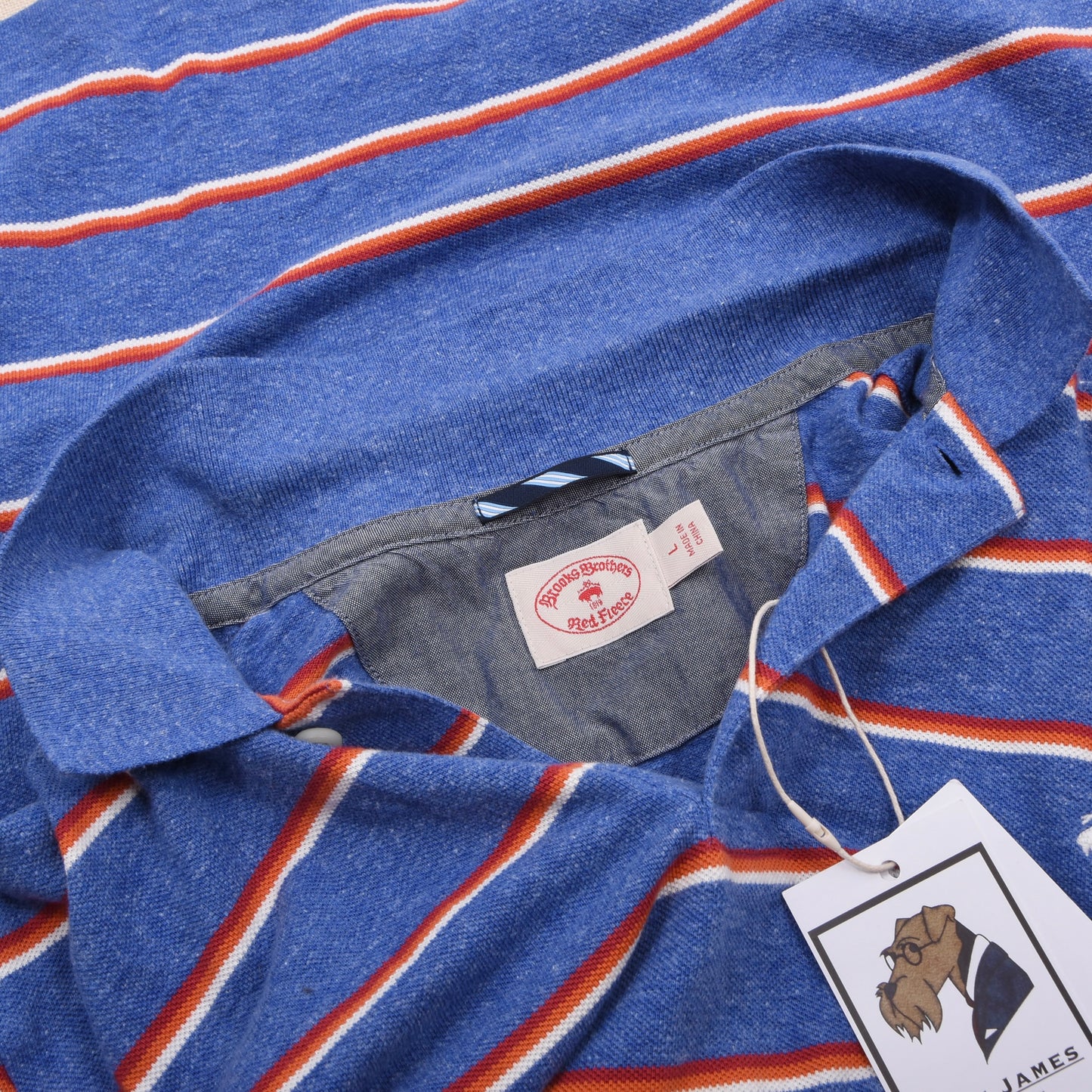 Brooks Brothers Red Fleece Cotton-Linen Polo Shirt Size L - Blue Striped
