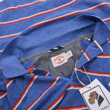 Brooks Brothers Red Fleece Cotton-Linen Polo Shirt Size L - Blue Striped