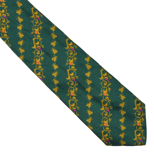 Gianni Versace Vintage Silk Tie ca. 145cm/9.5cm - Green Bees