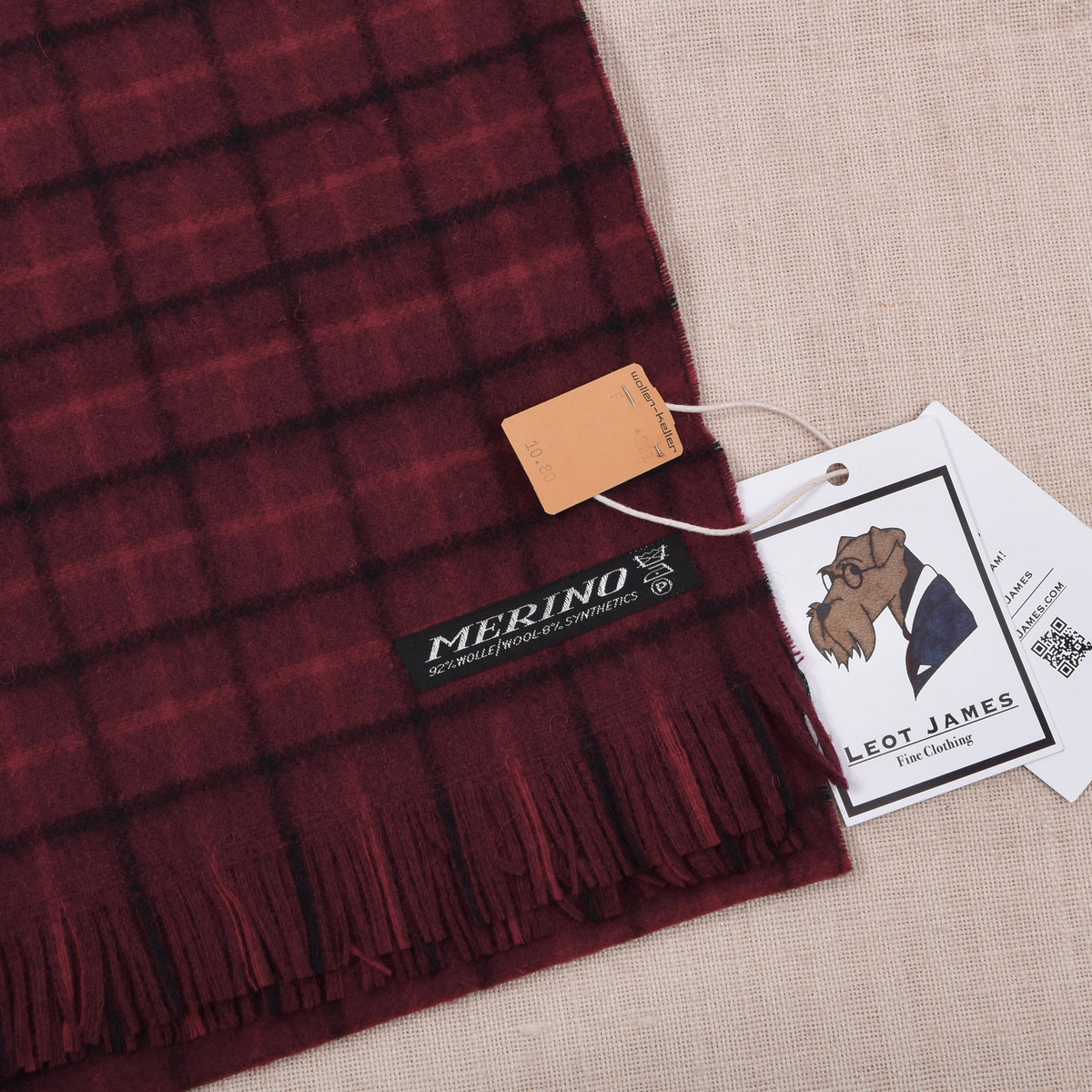 Vintage NOS Merinowolle Schal ca. 128cm - Bordeaux Windowpane