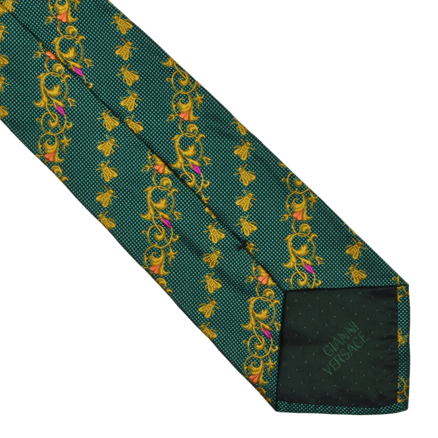 Gianni Versace Vintage Silk Tie ca. 145cm/9.5cm - Green Bees