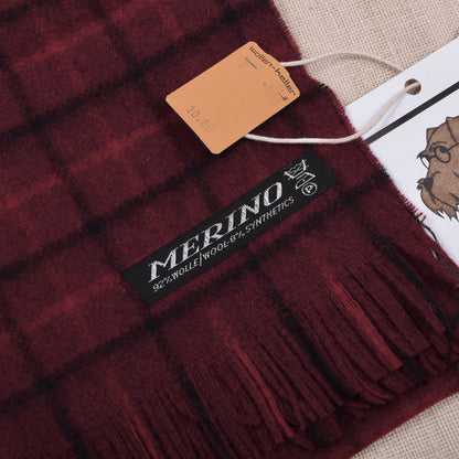 Vintage NOS Merinowolle Schal ca. 128cm - Bordeaux Windowpane