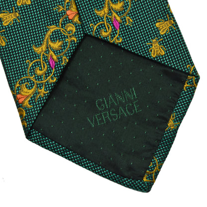 Gianni Versace Vintage Silk Tie ca. 145cm/9.5cm - Green Bees