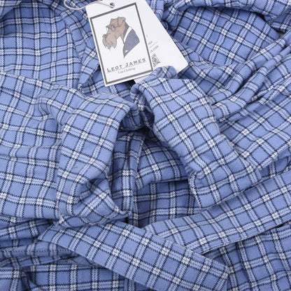 Novila Baumwolle Flannel Morgenmantel Gr. 50 Made in Germany - Blau Plaid