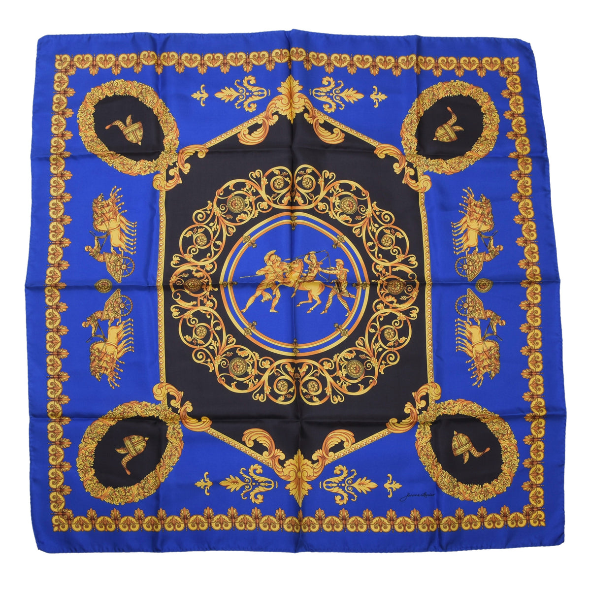 Jerome Leplat Silk Scarf 86cm x 86cm Made in Italy - Blue/Gold