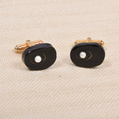 Vintage Manschettenknöpfe Onyx & Perle 1/20 12kt Gold Filled