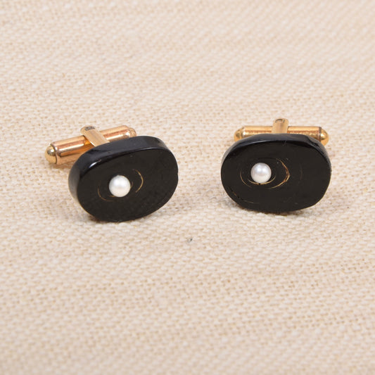 Vintage Cufflinks Onyx & Pearl 1/20 12kt Gold Filled