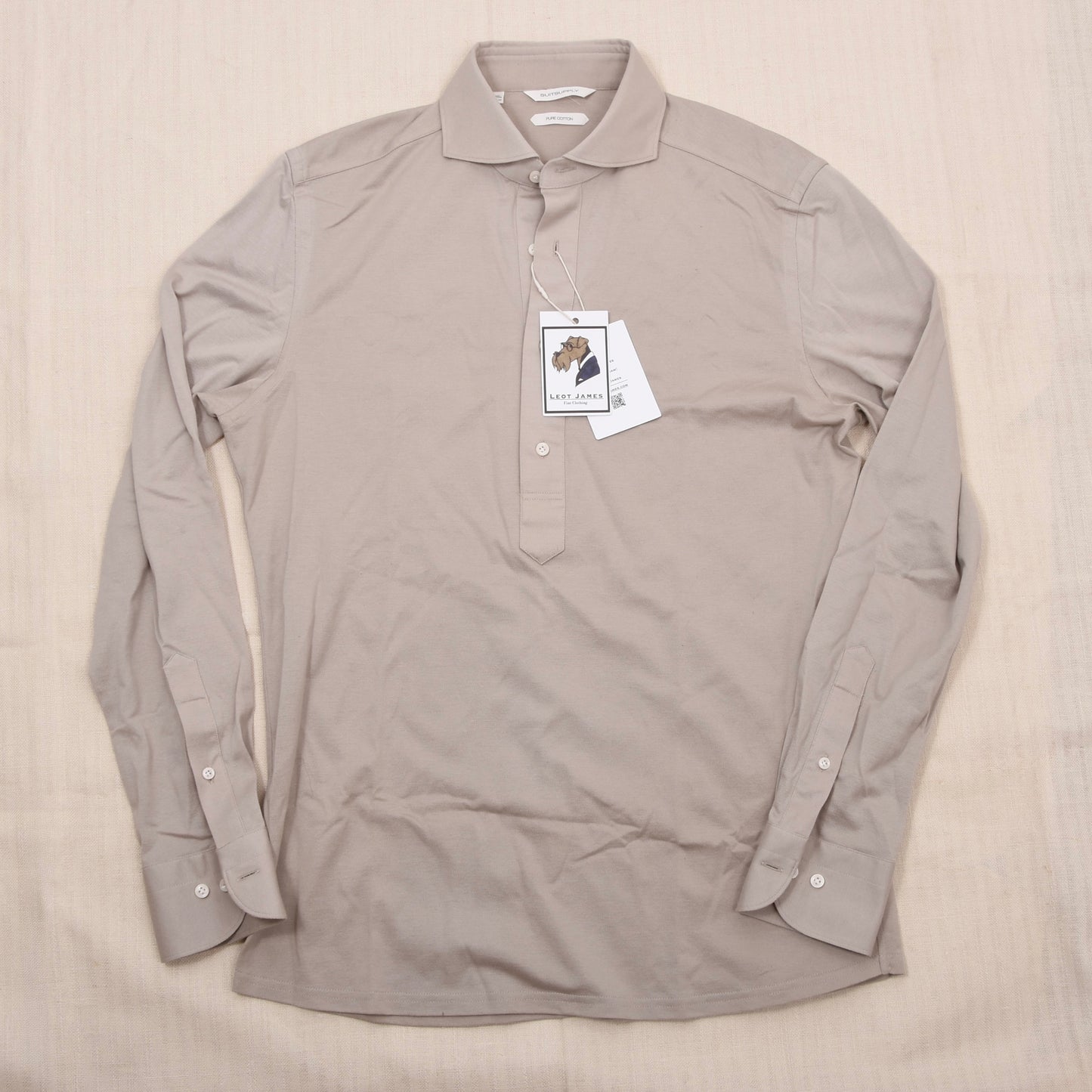 SuitSupply Cotton Popover Shirt Size 39/40 Extra Slim - Beige/Tan