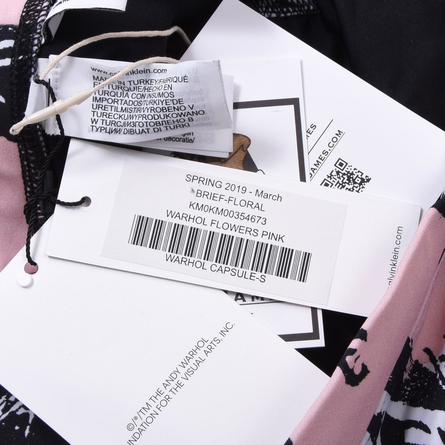Neu mit Etikett: Andy Warhol x Calvin Klein Badehose, Größe M – Pink Hibiscus