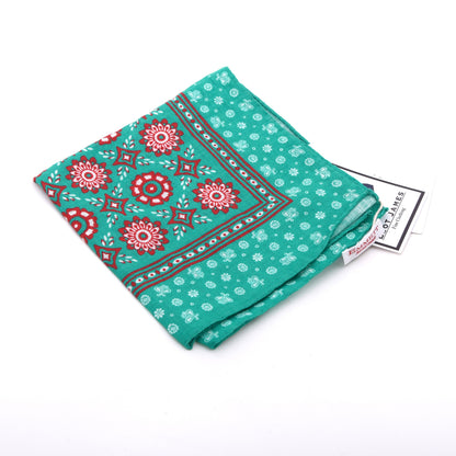 Emmett Hand MadeMedallion Linen Pocket Square - Green & Red