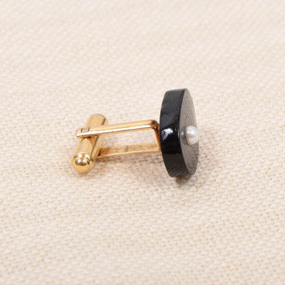 Vintage Manschettenknöpfe Onyx & Perle 1/20 12kt Gold Filled
