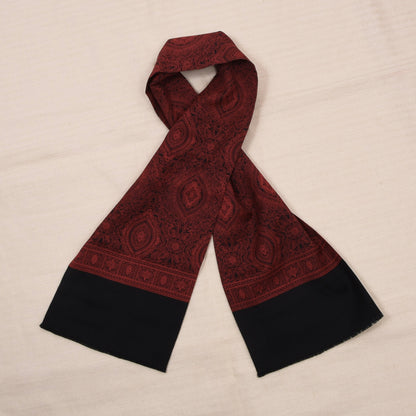 Classic Vintage Wool Challis Dress Scarf ca. 125cm - Black/Red
