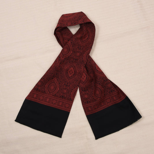Klassischer Vintage Schal aus Wolle-Challis ca. 125cm - Schwarz/Rot