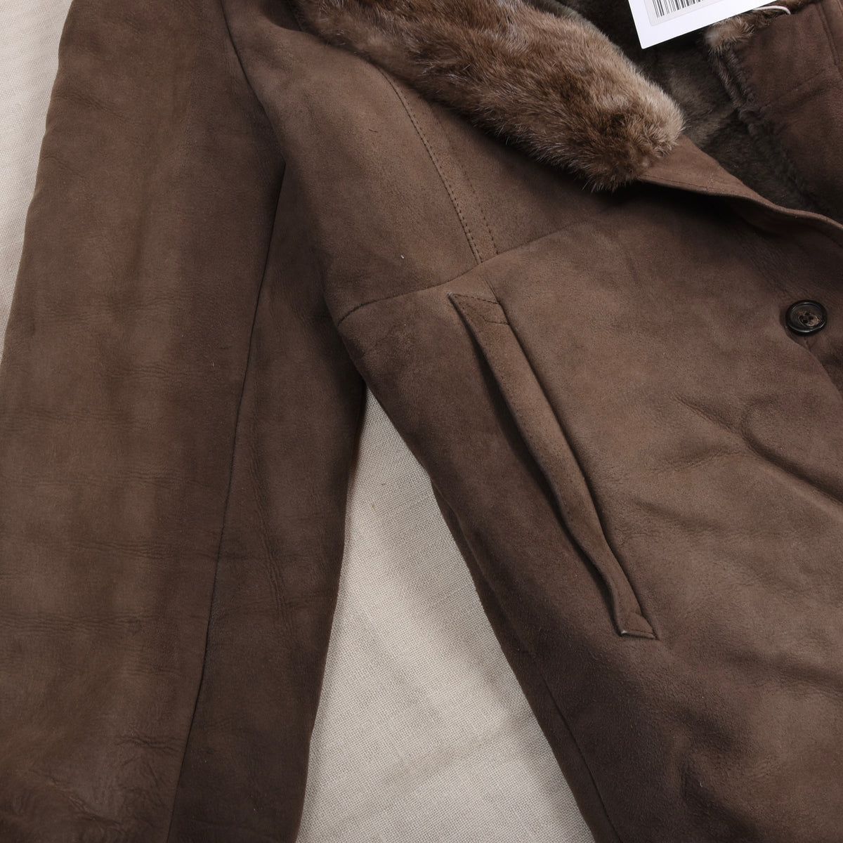 Vintage Full Length Shearling Coat with Fur Collar  - Brown