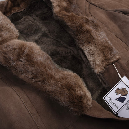 Vintage Full Length Shearling Coat with Fur Collar  - Brown