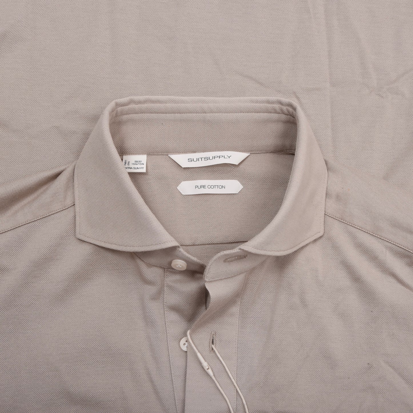 SuitSupply Cotton Popover Shirt Size 39/40 Extra Slim - Beige/Tan