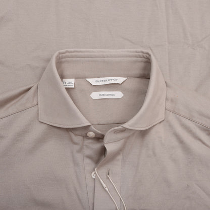 SuitSupply Cotton Popover Shirt Size 39/40 Extra Slim - Beige/Tan