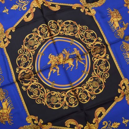 Jerome Leplat Silk Scarf 86cm x 86cm Made in Italy - Blue/Gold