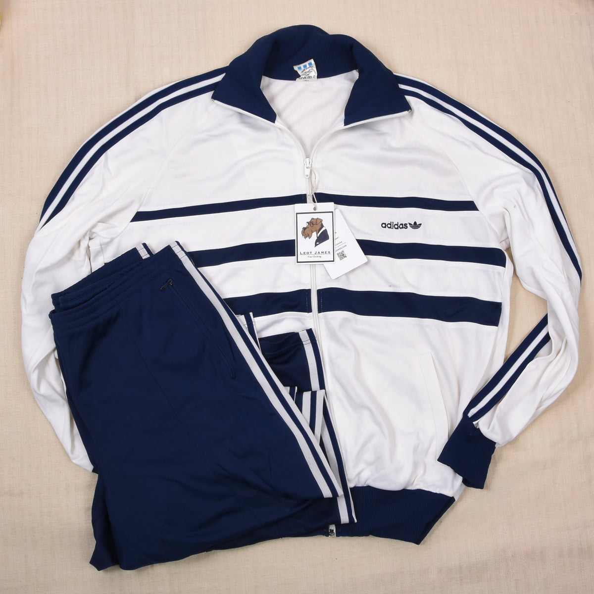 Vintage 1980er Adidas Trainingsanzug Gr. 52 Made in Austria - Marineblau/Weiß