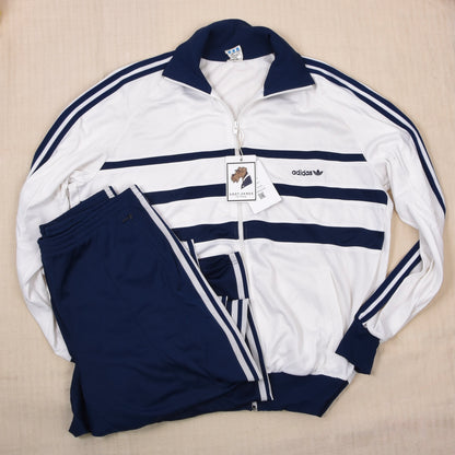 Vintage 1980er Adidas Trainingsanzug Gr. 52 Made in Austria - Marineblau/Weiß