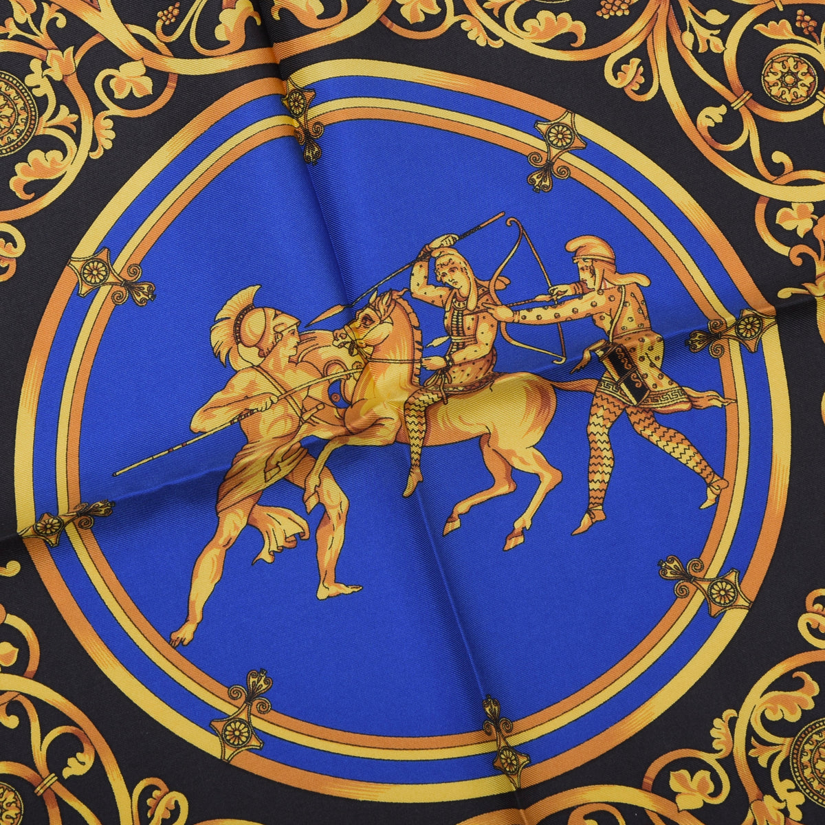 Jerome Leplat Silk Scarf 86cm x 86cm Made in Italy - Blue/Gold