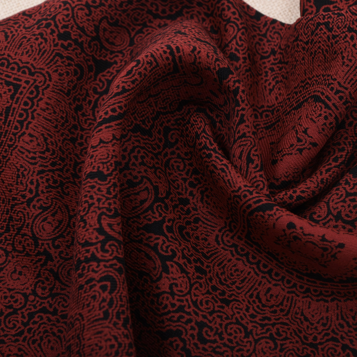 Classic Vintage Wool Challis Dress Scarf ca. 125cm - Black/Red