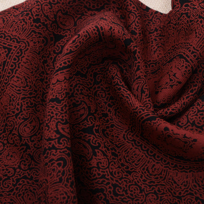Classic Vintage Wool Challis Dress Scarf ca. 125cm - Black/Red