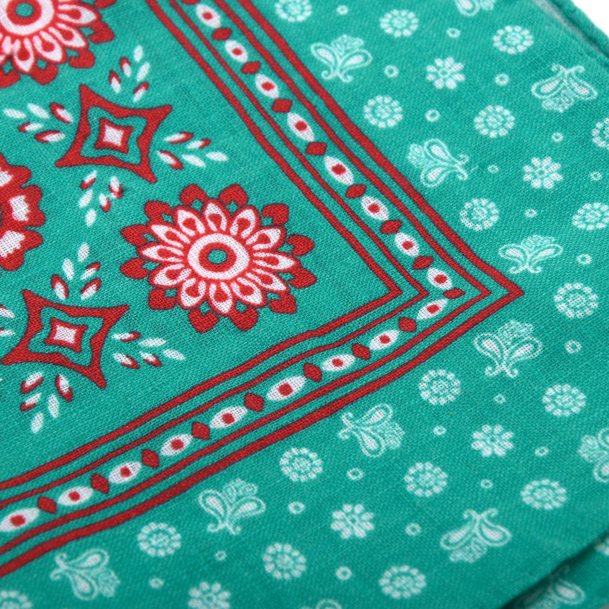 Emmett Hand MadeMedallion Linen Pocket Square - Green & Red