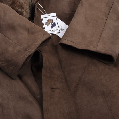 Vintage Full Length Shearling Coat with Fur Collar  - Brown