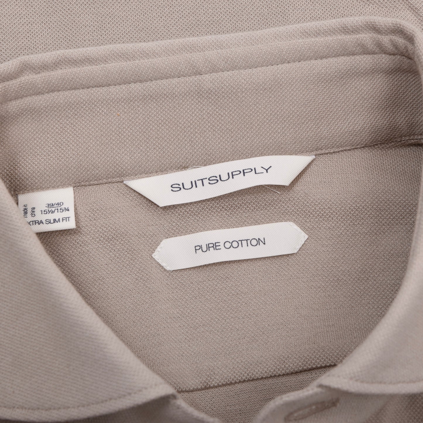SuitSupply Cotton Popover Shirt Size 39/40 Extra Slim - Beige/Tan
