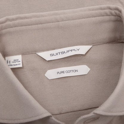 SuitSupply Cotton Popover Shirt Size 39/40 Extra Slim - Beige/Tan