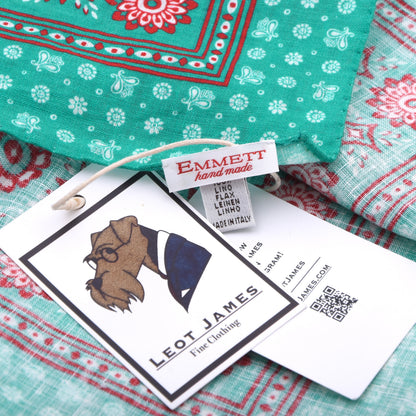 Emmett Hand MadeMedallion Linen Pocket Square - Green & Red