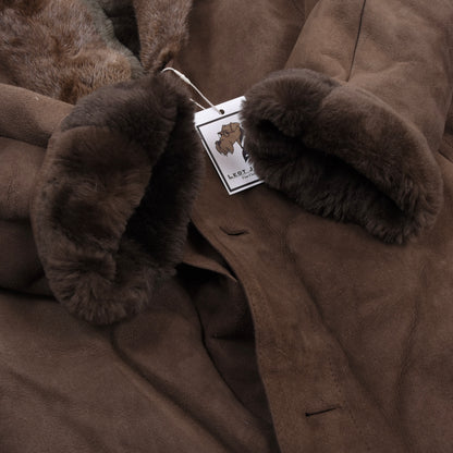 Vintage Full Length Shearling Coat with Fur Collar  - Brown