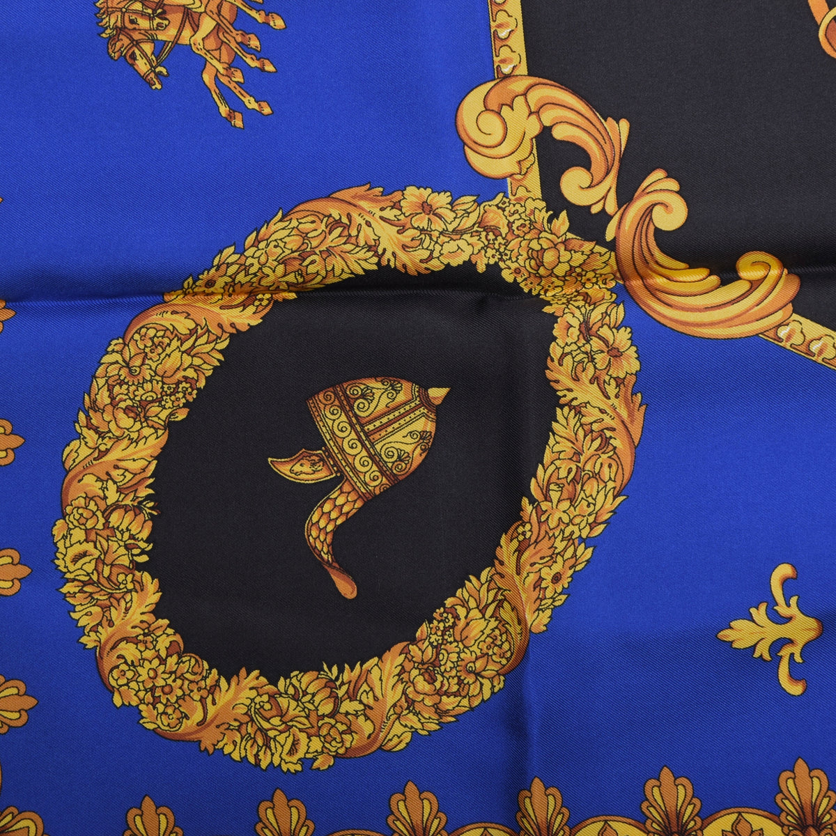 Jerome Leplat Silk Scarf 86cm x 86cm Made in Italy - Blue/Gold