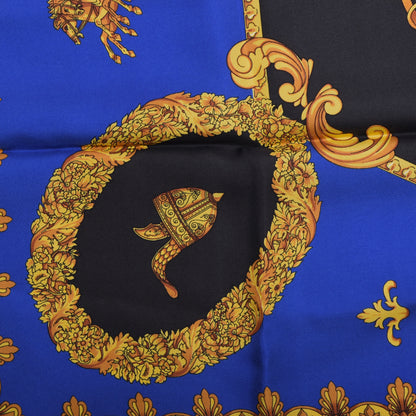Jerome Leplat Silk Scarf 86cm x 86cm Made in Italy - Blue/Gold