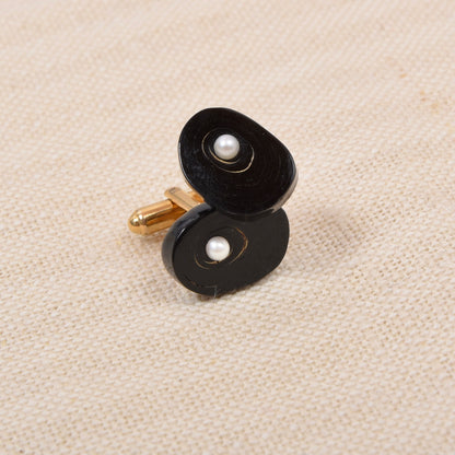 Vintage Manschettenknöpfe Onyx & Perle 1/20 12kt Gold Filled