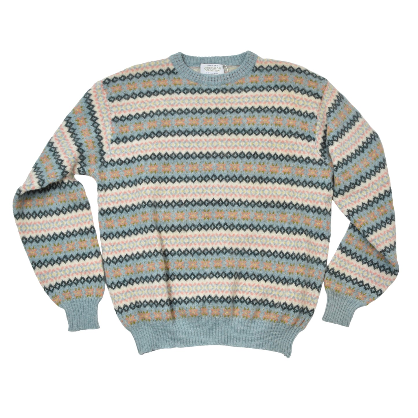 Benetton Shetland Wool Sweater Size XL Chest ca. 55.5cm - Fair Isle