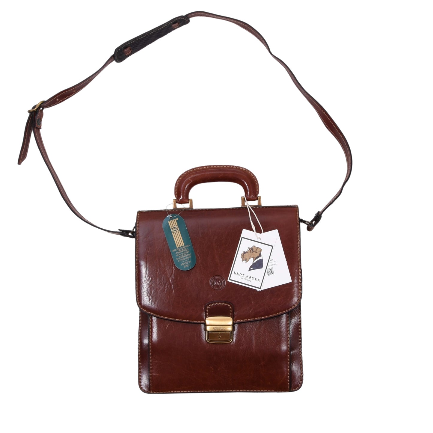 NWT Giudi Leather Messenger Bag ca. 26cm - Dark Brown